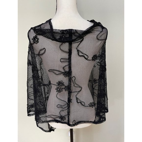 Women's Kimono Top Beach Cover Up V Neck Sheer Fishnet Mesh Black One Size - Picture 6 of 12